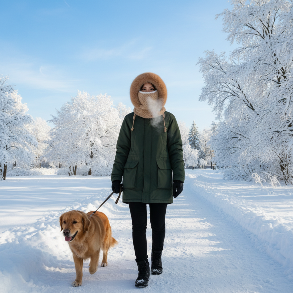 Autumn and Winter Women Thermal Plush Hat Hood Scarf and Mask Ear Protection Windproof Thick Design for Riding Outdoor