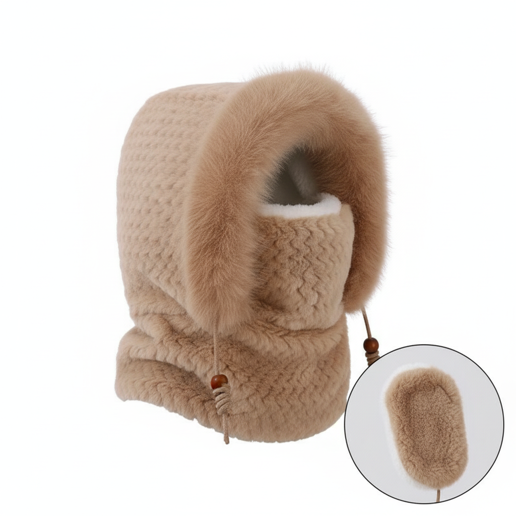 Autumn and Winter Women Thermal Plush Hat Hood Scarf and Mask Ear Protection Windproof Thick Design for Riding Outdoor